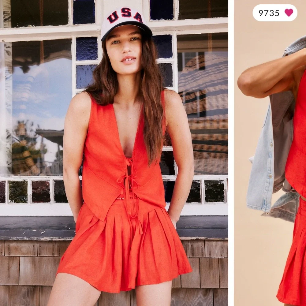 Free People Vibrant Red Tank Top And Bottom Set - Picture 1 of 5